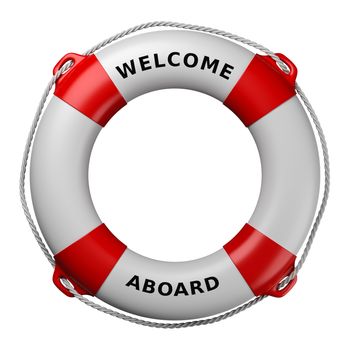 Lifebuoy with Welcome Aboard Text Isolated on White Background 3D Illustration