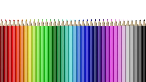 Rainbow of Colorful Wood Pencils Aligned Isolated on White Background Illustration