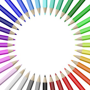 Rainbow of Colorful Wood Pencils Arranged in Circle Isolated on White Background Illustration