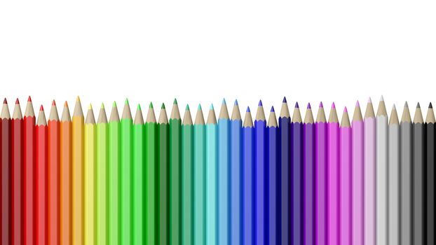 Rainbow of Colorful Wood Pencils Aligned Isolated on White Background Illustration