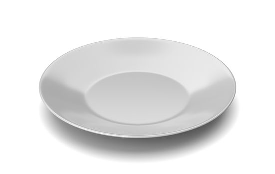 One Single Empty White Porcelain Plate Isolated on White Background 3D Illustration