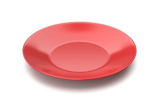 One Single Empty Red Plate Isolated on White Background 3D Illustration