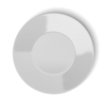 One Single Empty White Porcelain Plate on White Background 3D Illustration, Top View