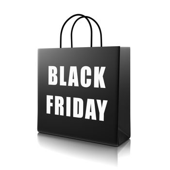 Black Shopping Bag with White Black Friday Text Isolated on White Background 3D Illustration