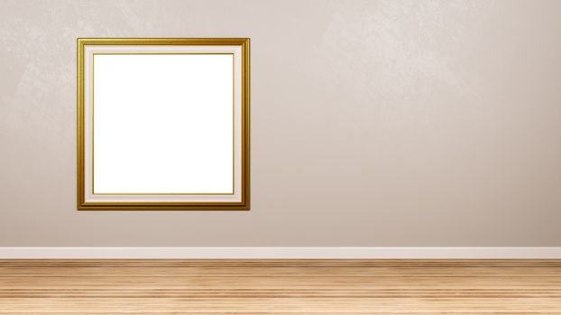 Classic Square Empty Golden Picture Frame at the Wall in the Room with Copyspace 3D Render