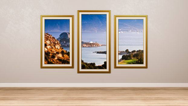 Triptych Kefalos Kos Island Picture Frame in the Room 3D Render