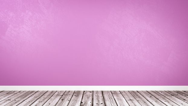 Empty Room with Wooden Floor and Purple Wall with Copy Space 3D Render Illustration