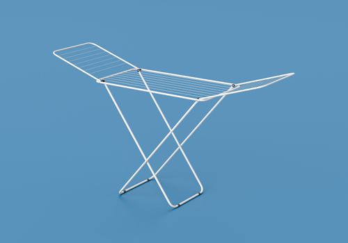 White Clothes Drying Rack on Blue Background 3D Illustration