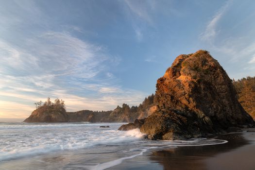 A colorful seascape image taken at sunset. Humboldt County, California, USA.