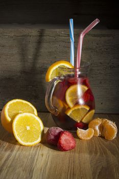 Sangria on wine with a variety of fruits