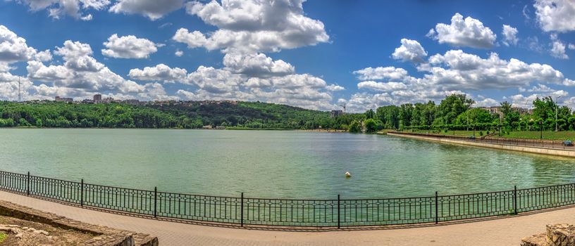 Embankment of Valea Morilor Lake in Chisinau, Moldova, on a sunny summer day