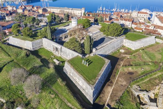 an aerial view of old Venetian Fortress and castle in Pula, Istria, Croatia, 