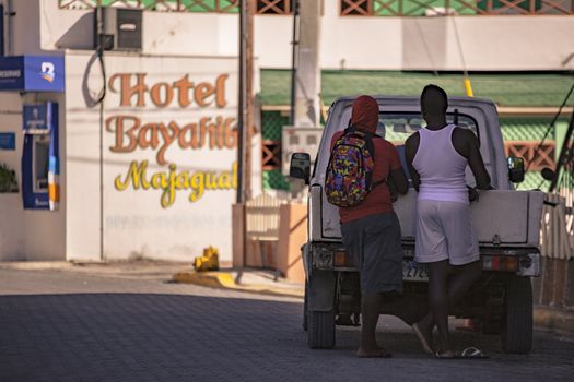BAYAHIBE, DOMINICAN REPUBLIC 23 DECEMBER 2019: Dominican people street life