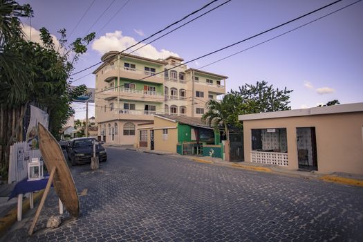 BAYAHIBE, DOMINICAN REPUBLIC 23 DECEMBER 2019: Caribbean coloured houses