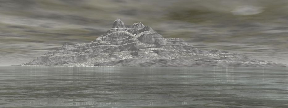 beautiful view of a mountain mirrored on a lake and sky - 3d rendering