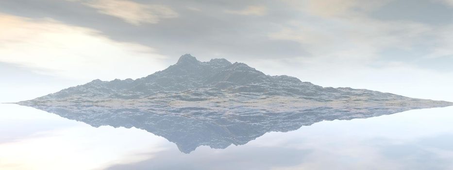 beautiful view of a mountain mirrored on a lake and sky - 3d rendering