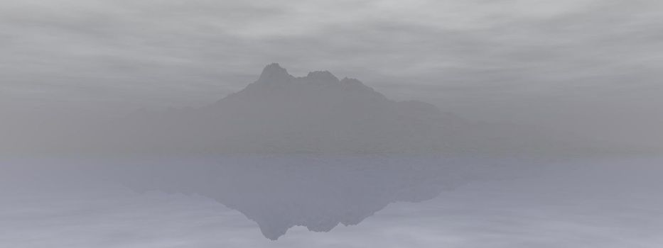 beautiful view of a mountain mirrored on a lake and sky - 3d rendering