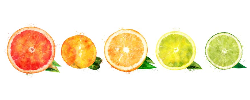 Lemon orange citrus mandarin grapefruit and lime on a background.