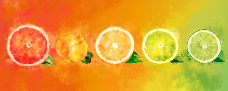 Lemon orange citrus mandarin grapefruit and lime on a background.