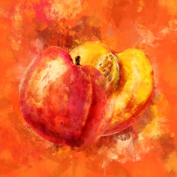 Peach, hand-painted illustration on orange background