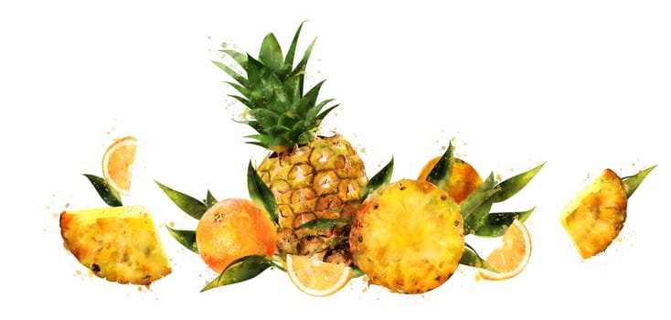 Pineapple, isolated hand-painted illustration on a white background