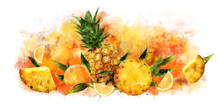 Pineapple, isolated hand-painted illustration on a white background