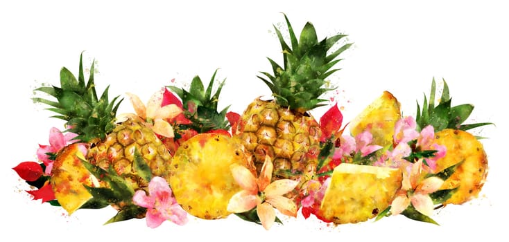 Pineapple, isolated hand-painted illustration on a white background