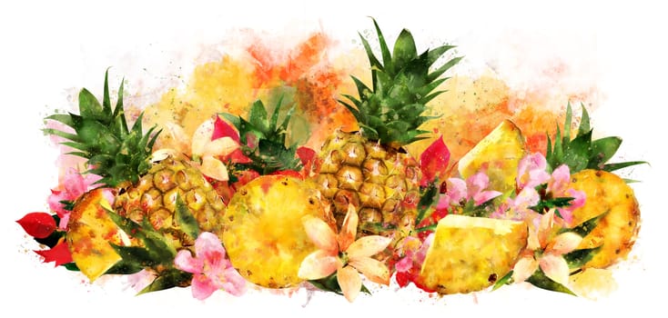 Pineapple, isolated hand-painted illustration on a white background