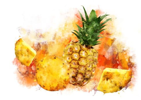 Pineapple, isolated hand-painted illustration on a white background