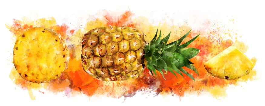 Pineapple, isolated hand-painted illustration on a white background