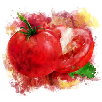 Tomato, isolated hand-painted illustration on a white background