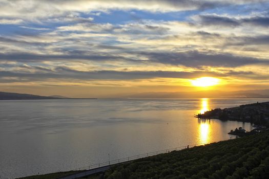 beautiful landscape blue of lavaux vaudois in switzerland