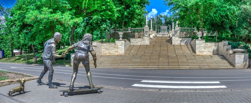 Chisinau, Moldova – 06.28.2019. Sculpture by the Valea Morilor Lake in Chisinau, Moldova, on a sunny summer day