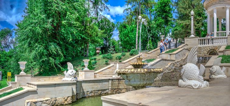 Chisinau, Moldova – 06.28.2019. Fountains and the cascading stairs near the Valea Morilor Lake in Chisinau, Moldova, on a sunny summer day