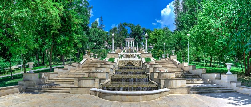 Chisinau, Moldova – 06.28.2019. Fountains and the cascading stairs near the Valea Morilor Lake in Chisinau, Moldova, on a sunny summer day