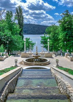 Chisinau, Moldova – 06.28.2019. Fountains and the cascading stairs near the Valea Morilor Lake in Chisinau, Moldova, on a sunny summer day