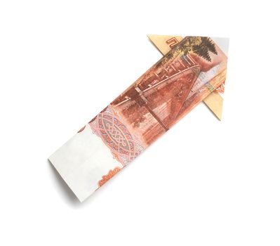 5000 Russian rubles in the form of an arrow on a white background.