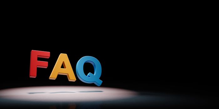 FAQ Colorful Text Spotlighted on Black Background with Copy Space 3D Illustration