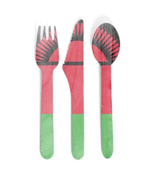 Eco friendly wooden cutlery - Plastic free concept - Isolated - Flag of Malawi