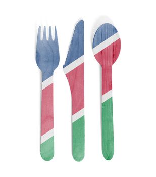 Eco friendly wooden cutlery - Plastic free concept - Isolated - Flag of Namibia