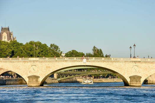 visit of Paris, Seine quay and Eiffel tower, walk in the parks of the capital of France in summer