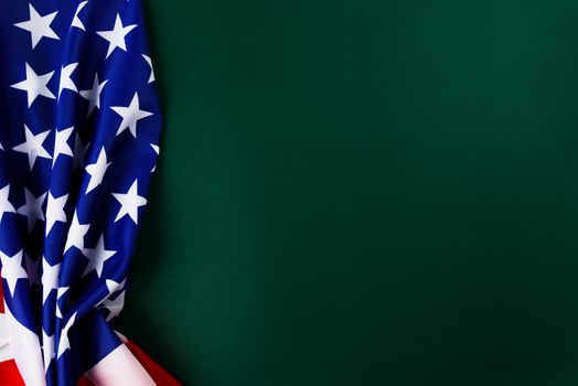 President's Day Concept, flat lay top view, America Flag on Olive green background with copy space for your text