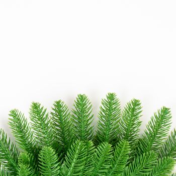 Happy new year or christmas day top view decorative fir tree on white background with copy space for your text