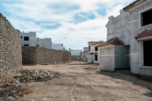 abandoned hotel on a street without people during the crisis in Sharm El Sheikh Egypt