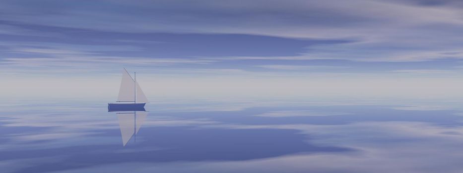 a very beautiful sailboat on the sea with a very beautiful landscape and sky - 3d rendering