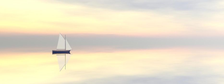 a very beautiful sailboat on the sea with a very beautiful landscape and sky - 3d rendering