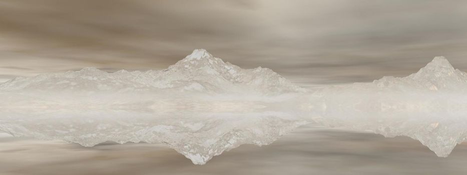 beautiful view of a mountain mirrored on a lake and sky - 3d rendering