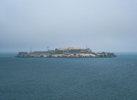 Alcatraz Through the Fog and Mist in San Francisco Bay
