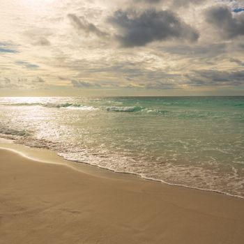 awesome evening on the beach of Varadero, Cuba,square photo.