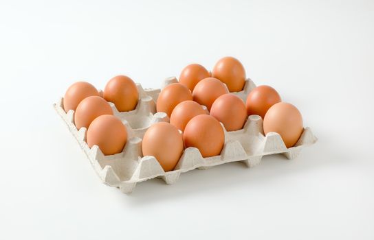 Fresh brown eggs in a twenty dimpled egg tray